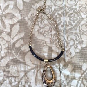 Gold and Black Teardrop Pendant Necklace - Women Jewelry